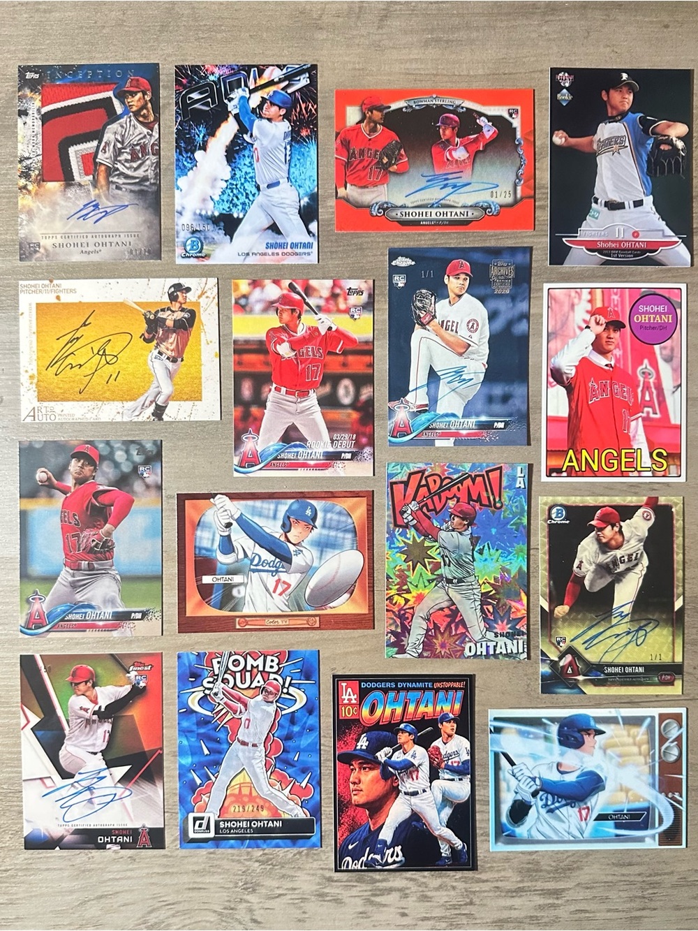 Shohei Ohtani Signed Rookie Lot of (16) Kaboom BBM Novelty Baseball Cards.